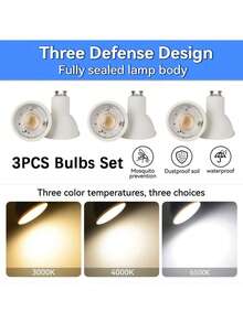 CANMEIJIA 3个/4个GU10灯座，兼容GU10 LED灯泡，电压85V-265V，暖白光、冷白光、中性白光、三色温可调，聚焦照明，光线柔和均匀，带来舒适的视觉体验，即插即用，安装更换简便，散热高效，适用于家庭和商业场所。 - LED燈泡GU10燈座 - 查看 11