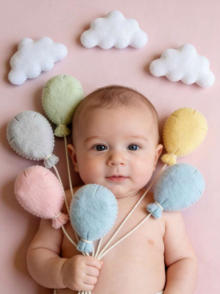 新生儿摄影道具毛毡气球云朵影棚宝宝摄影装饰，INS风格毛毡气球套装，马卡龙色，宝宝百日照道具，新生儿纪念照，INS风格居家写真，婴儿房装饰，新生儿礼物 - 彩色 - 查看 1