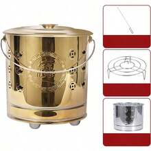 Burn Barrel Portable Stainless Steel Fire Barrel with Lid Fire Hook and Liner Heavy Duty Outdoor Burning Cage Safe for Patio Garden Balcony Deck Beach Camping Cooking Wood Garbage and Fall - Dorado - Ver 8