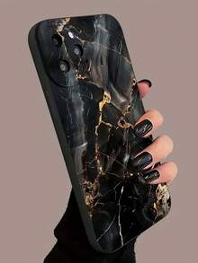 1pc New Unique Marble Pattern Creative Phone Case Compatible With IPhone 17 Pro Max/Air, 11/12/13/14 Plus, XR/7/8 Plus/15 Pro Max, Series - Black - View 3