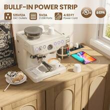 Mueble Auxiliar de Ratán Multifuncional - 4 Puertas con Toma de Corriente, Estantes Ajustables - Ideal para Cocina, Comedor o Pasillo - Estilo Moderno Boho - Caqui - Ver 6