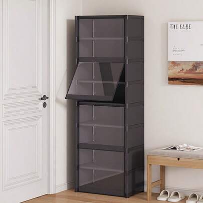 Multi-Tier Shoe Rack, Home Hallway Storage Shelf, Simple Dust-Proof Shoe Cabinet, Covered Shoe Rack Storage Shelf, Transparent Flip-Door Shoe Cabinet, Can Store Bags, Books, Clothes, Toys, Floor-Standing Home Dust-Proof Storage Cabinet, Multi-Layer Storage Rack