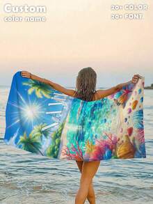 1pc Personalized Beach Towel - Made Of Polyester Fiber, Ocean & Shell Design, Super Absorbent & Quick Drying, Perfect For Beach, Swimming, Camping & Travel, Beach Essential | Beach Theme | Polyester Towel, Beach Accessories, Suitable For Wedding, Couples, Easter, Christmas, And As A Gift For Friends, Family, Couples' Wonderful New Year And Birthday - Multicolor - View 4