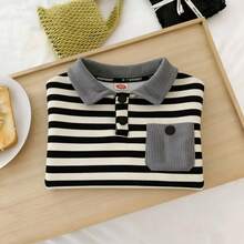 Baby Boy Thermal Lined Pullover Polo Shirt, Warm Sweatshirt For Autumn/Winter