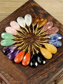 Bông tai đá tự nhiên hình giọt nước nhiều màu sắc tối giản, bông tai mặt dây chuyền pha lê mài giác thời trang. - Nhiều màu - Xem 1