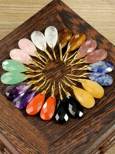 Pendientes minimalistas de piedra natural en forma de lágrima de colores, pendientes de cristal facetado de moda
