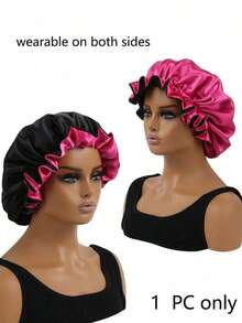 Minimalist Silk Satin Sleeping Cap - Hot Pink - View 8