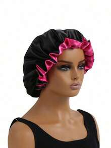 Minimalist Silk Satin Sleeping Cap - Hot Pink - View 2