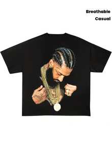 Boys' Iconic Dreadlock & Golden Chain Print T-Shirt - Black Rap-Inspired Streetwear Style Short Sleeve Summer Tee, Breathable Casual Outfit For & Casual Attire, Gift For Young Boys (Tattoo-Like Dreadlock Design) - Black - View 2