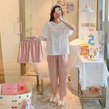 Pijama Suelto De Verano Para Mujer,ropa De Casa De 3 Piezas - Rosa - Ver 2