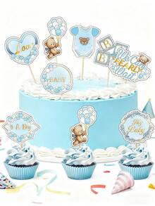 24PCS/16pcs/8pcs Baby Shower Bear Cupcake Toppers,Baby Party Supplies,Birthday Decorations,Selection Baby Bear Theme Baby Shower Decorative Supplies Jungle Animal Theme Baby Shower Birthday Party Cake Decorative Supplies Pinkbaby Shower Family Decorations Gifts - Multicolor - View 2