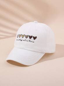 1顶幼儿/女童棒球帽（1-8岁） - “活在当下”心理健康意识积极标语帽，可爱爱心刺绣可调节防晒儿童帽，男女通用休闲时尚帽 - 愛心刺繡 - 查看 13