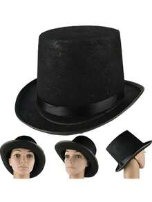 1顶黑色魔术师高顶礼帽，毛毡正式礼帽，派对道具，魔术表演服装帽