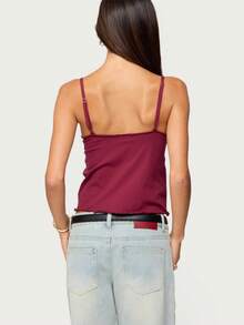 Women's Spring Summer V-Neck Scalloped Camisole Cropped Tank Top Multi-Color Daily Outing Date Inner Top - Burgundy - View 2