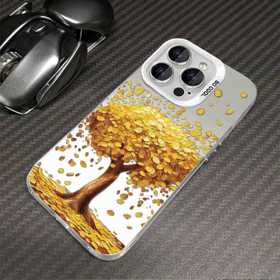 1pcs Golden Coin Tree Phone Case Compatible with Apple Phone 17ProMax 16 15 14 13 12 11ProMax Pro Xs Max XS X 7plus 8plus Galaxy S21 S22 S23 S24 S25 Ultra Antidrop Phone Case Silicone Vintage Light Luxury Style Elegant Stunning Can Be Given To Friends Can Be Given To A Lover - Plateado - Ver 1