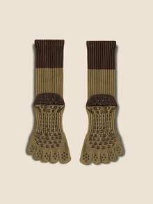 1 Pair Colorblock Five Toe Yoga Socks, High Elasticity & Comfort, Moisture-Wicking, Anti-Slip & Shock-Absorbing, Suitable For Gym, Yoga, Pilates, Indoor Fitness, Gift - Multicolor - View 16