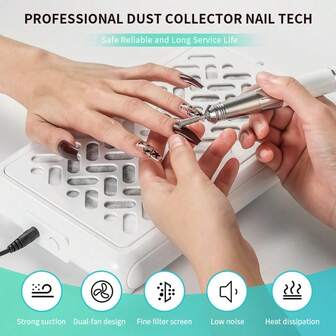 美甲吸尘器，双风扇专业美甲真空吸尘器风扇，带滤纸（10片），适用于美甲沙龙和家庭的亚克力指甲抛光和美甲护理。
