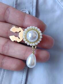 2 Pcs/Set Elegant Pearl Geometry Button Covers, Shirts Button Cover Clip On Button Covers Fashion Crystal Cufflinks Cover, Suitable For Tuxedo And Wedding Dresses Decoration - Gold - View 7