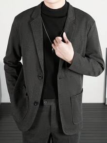 Men's Fashionable Business Casual Double-Breasted Wool Blend Suit Jacket - Dark Grey - View 3
