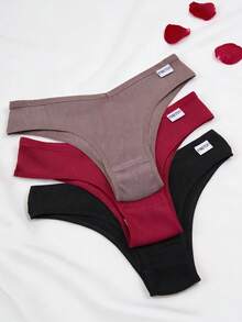 3pcs/Pack Women's Pure Cotton Ribbed V-Waist Solid Color Soft Triangle Panties - Multicolor - View 3