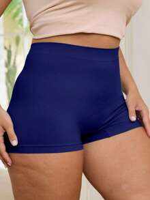 3条装加大码女式高腰舒适纯棉三角裤，弹性腰带透气休闲纯色短裤 - 彩色 - 查看 5