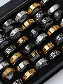 Bộ 10 chiếc nhẫn thép không gỉ kiểu dáng cổ điển hình giọt dầu dành cho nam nữ, họa tiết hình học tinh tế, kiểu dáng phối hợp, trang sức đeo tay hàng ngày, quà tặng và phụ kiện. - Nhẫn thép không gỉ họa tiết giọt dầu - Xem 8