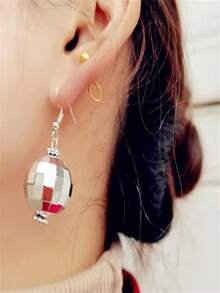 1 Pair Retro Simple Disco Mirror Ladies Earrings Dating Gift - Silver - View 2