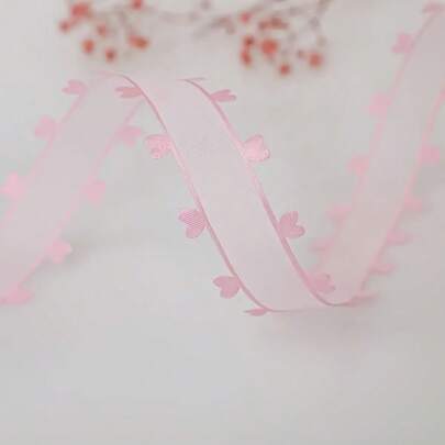 1 Roll High Quality Heart Shaped Organza Ribbon, Multiple Colors Available - Made Of Polyester, Ideal For DIY Bows, Hair Accessories, Floral Arrangements And Gift Wrapping - Also Suitable For Thanksgiving And Wedding Decorations