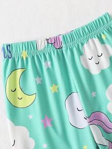 新款女童睡衣套装，独角兽印花儿童三件套睡衣，圆领荷叶边短袖女童睡裙，舒适休闲家居服