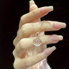 Luxurious Pink Necklace, Floral Pattern, Oval Pendant, Collarbone Chain, Exclusive Women - 粉色 - 查看 2