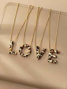 1pc Simple Versatile Leopard Print Letter Pendant Necklace, Metal 26 English Alphabet Necklace For Women, Suitable For Daily Wear, Commuting, Party, Elegant Gift, Street Style - 豹紋之愛 - 查看 12