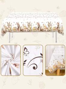 1 pieza Mantel de Pascua, 220x130cm, Mantel desechable de plástico con patrón de huevos de Pascua de color café, conejos y polluelos, Mantel rectangular floral de primavera con conejos, adecuado para la decoración de la mesa de cocina y comedor del hogar en Pascua, Suministros para fiestas de Pascua - Multicolor - Ver 8