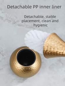 1pc Premium Gold-Tone Toilet Brush With Holder | Long Handle Bathroom/Toilet Cleaning Brush, Cute Elegant Freestanding Toilet Brush Set For Home, Bathroom, Toilet - Multicolor - View 3