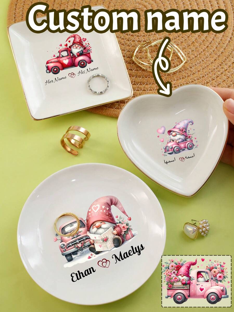 Bandeja de Joias Personalizada com Nome, Pratos de Anel Personalizados, Caixa de Memorabilia Personalizada, Bandeja de Joias de Viagem Personalizável, Presentes do Dia dos Namorados, Padrões de Casal, Armazenamento de Joias de Cerâmica, Aniversário, Bandeja Decorativa, Decoração de Sala de Estar, Retrô, Moda, Requintado, Noiva, Amigos, Amantes, Marido, Esposa, Família