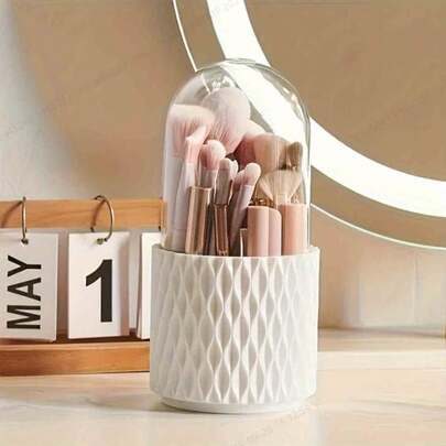 1pc Makeup Brush Storage Cylinder, Rotating Dust-Proof Eyebrow Pencil Brush, Dressing Table, Desktop, Compartmentalized Storage, Eyeshadow Powder, Powder Paint, Lipstick Random