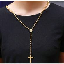 Colgante de rosario con cuentas de acero de titanio, colgante de cruz, apto para regalos para hombres, nios, novios y maridos, adecuado para regalos para mujeres, nias, novias y esposas, plata dorada - inicial - Ver 6