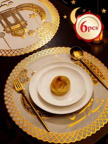 4-12pcs Gold Foil Ramadan Placemats, Moon & Star Placemats For Home, Restaurant, Dining Table, Home Decor, Holiday Party, Easy To Clean, Wipe-Clean, Non-Slip, Elegant, Holiday Exclusive - Multicolor - View 8