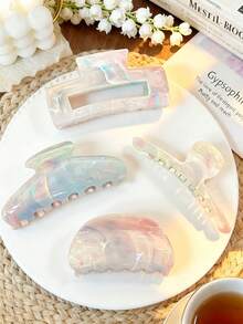 4件套女士波西米亚海盐甜美大理石纹理贝壳花朵组合发爪夹，优雅百搭头饰，适合度假和日常佩戴，时尚发夹，优雅发饰，休闲发卡，优雅爪夹，夏季海滩度假发夹 - 彩色 - 查看 11