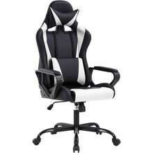 High-Back Gaming Chair PC Office Chair Computer Racing Chair PU Desk Task Chair Ergonomic Executive Swivel Rolling Chair With Lumbar Support For Back Pain Women, Men,White - 白色 - 查看 6