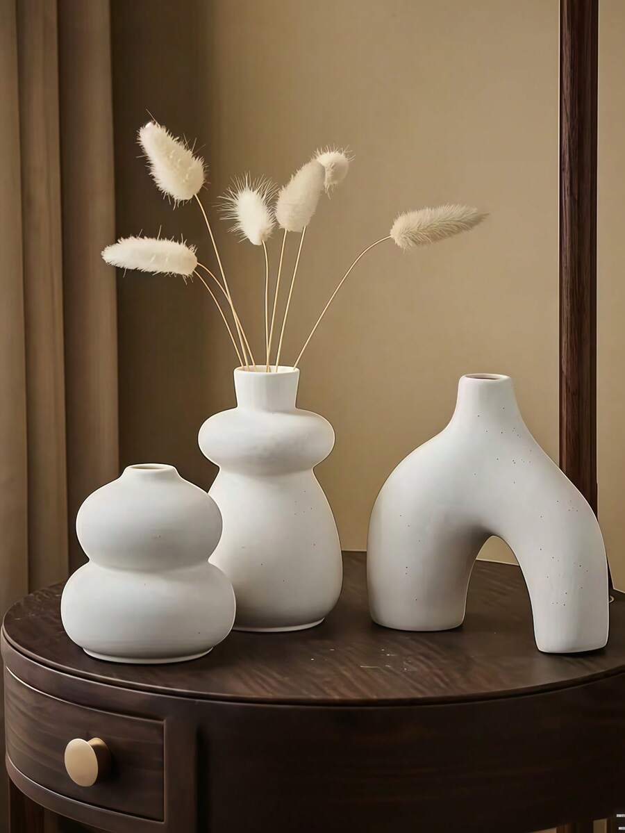 白色小花瓶，家居装饰，现代波西米亚风花瓶，适合插芦苇草，圆形装饰花瓶，可作餐桌摆件，适用于婚礼、客厅、书架、咖啡桌、房间装饰、家居装饰、情人节礼物、返校礼物、开斋节装饰、开斋节礼物 - 彩色 - 查看 1