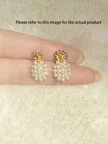Pendientes Con Diseño De Piña De Perlas Falsas Y Tuerca - Albaricoque - Ver 6