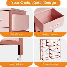 Cómoda de 12 cajones para dormitorio, cómodas de tela con bolsillos laterales, cómoda para armario, sala de estar, vestidor y pasillo. - Rosa - Ver 6