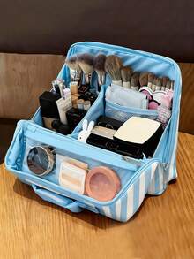 1-Piece Standing Cosmetic Bag, Made Of Soft, Cloud-Like Material, Multi-Functional, Large-Capacity Cosmetic Organizer With Compartments | Suitable For Storing Stationery, Toiletries, And Cosmetics; A Portable Storage Bag For Travel And Everyday Use.