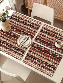 1 szt. bieżnik na stół z geometrycznym wzorem, 4 szt. podkładek z geometrycznym nadrukiem, odpowiednie na święta, imprezy, urodziny, kolacje, wystrój stołu w kuchni i jadalni, całoroczny wystrój domu i salonu - Wielokolorowe - Zobacz 12