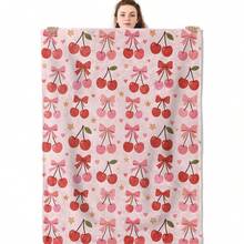 1pc Cozy Bowknot Print Flannel Blanket - Soft, Vintage-Inspired Design With Pink Bows On White, All-Season Comfort For Home, Office, Camping & Travel, Machine Washable, Perfect For Halloween & Christmas Decor, Travel Accessory |   Playful Pattern |   Soft Texture, Blanket For Bed - 多色16 - 查看 13
