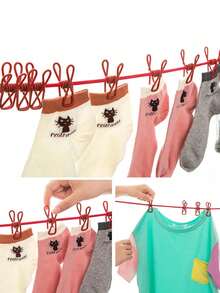 Portable Windproof Clothesline With Clips, Adjustable Clips - Durable And Suitable For Balcony And Outdoor Drying - Multicolor - View 9