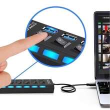 Concentrador Hub De 4 Puertos Usb 2.0 Multi Contacto Adaptador Usb Con Interruptores Individuales Led - Blanco y Negro - Ver 2