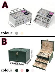 1pc Luxury Diamond Pattern Lockable Jewelry Box, Multi-Layer Jewelry Storage Box, Earring Organizer, Vanity, Bedroom Accessory, Home Organization & Storage, Room Decor, Gift For Women - Multicolor - View 3