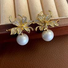 Seaside Vacation Style Pearl White Flower Earrings Light Luxury Niche Design Sense Stud Earrings Wedding Bridal Jewelry - 31#E6505 Silver Needle - Gold - View 36