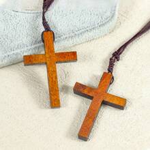 European And American Cross Necklace Coffee Wood Sweater Chain Retro Versatile Missionary Wooden Cross Pendant - 1 - 查看 3